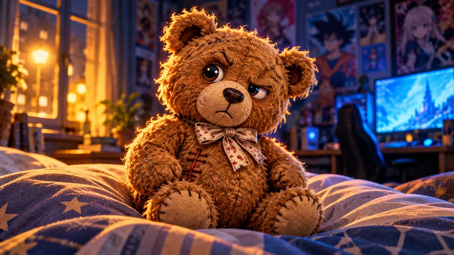 Mimo, el oso de peluche, en brazos de una guardia de seguridad