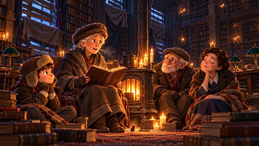 La sala de lectura de una biblioteca helada