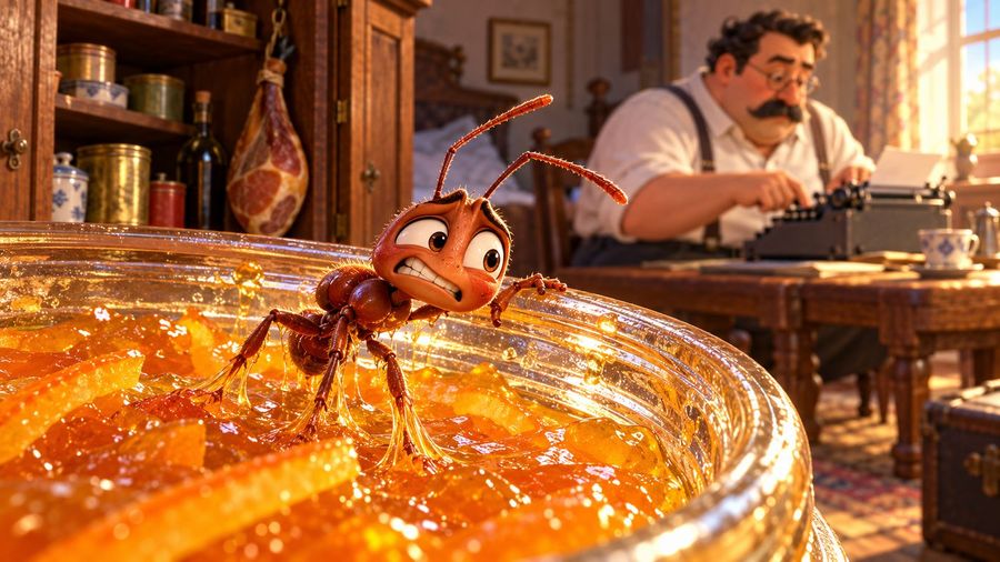 Una hormiga en un tarro de mermelada